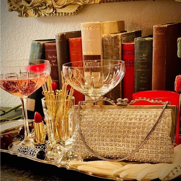 ♥️ Silver Lamé and Austrian Rhinestone purse, Walborg 60s handbag - Picture 9 of 16